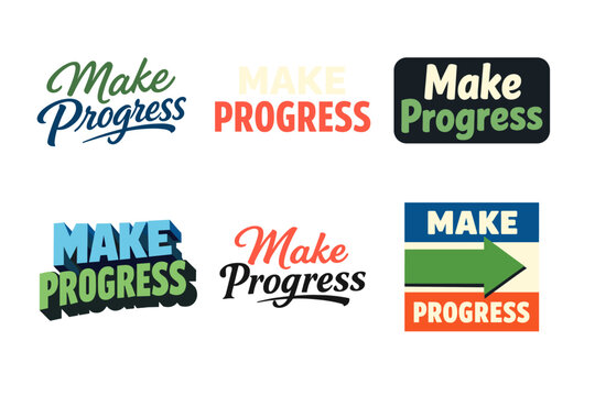 Make progress text designs in various colors and styles