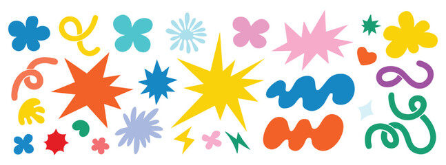 Set of colorful abstract doodle shapes, hand drawn organic elements © Marjahan
