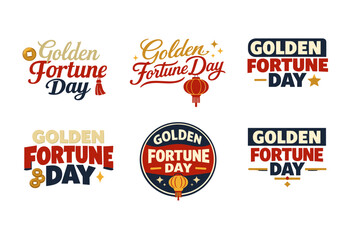 Obraz premium Golden fortune day logos featuring lanterns and traditional symbols