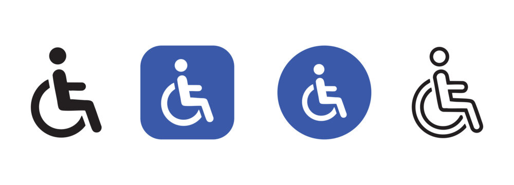 Set of wheelchair accessible icons, disability signage, handicap symbol, universal access signs