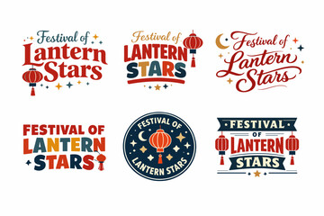 Obraz premium Festival of lantern stars: six colorful logo designs with lanterns and stars