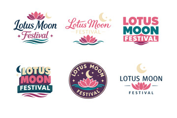 Obraz premium Lotus moon festival logos with crescent moon and lotus design