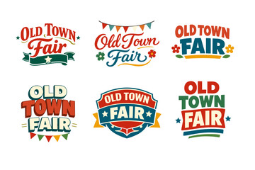 Obraz premium Colorful old town fair logos with vintage designs and retro typography