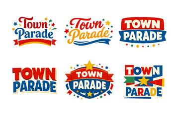 Obraz premium Colorful town parade logos featuring stars and ribbons in various styles
