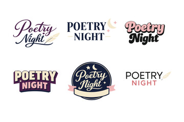 Obraz premium Creative poetry night logos with moon and feather design variations