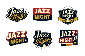 Obraz premium Vintage jazz night logos with musical elements and typography designs