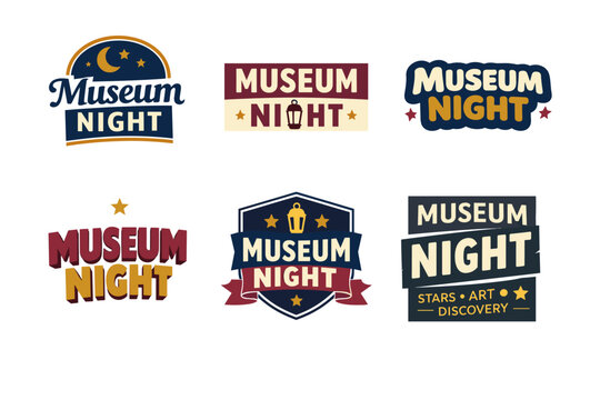 Museum night logos collection with vintage and modern styles