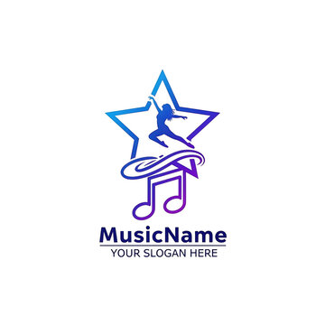 Creative logo design for a music club or entertainment venue with a star and musical note isolated on transparent background