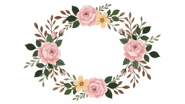 Pink Roses Floral Wreath Footage Gentle Leaves Border Design Loop