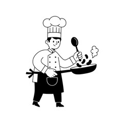 Cooking Chef Graphic Illustration for Food Templates or Simple Black and White Chef Icon for Culinary Designs