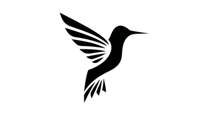 Naklejka premium A stylized black hummingbird silhouette in flight, wings outstretched, against a stark white backdrop