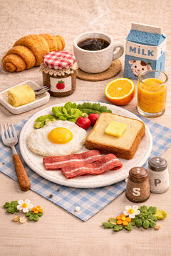 Classic Breakfast with Fried Egg Bacon Toast and Coffee