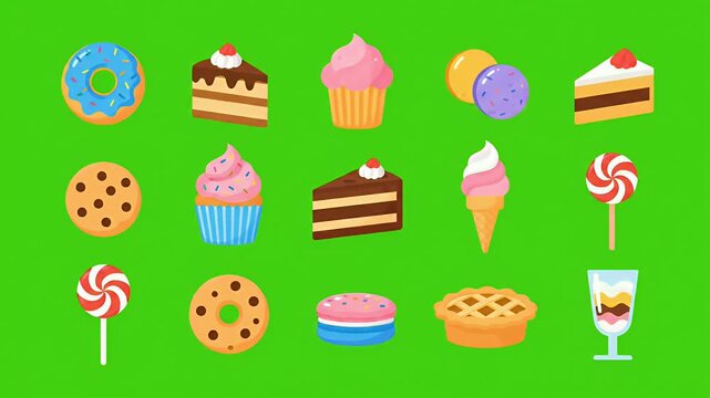Pixel Art Desserts Animation Loop Green Screen Background