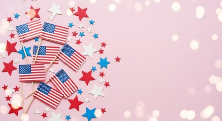Obraz premium Memorial day patriotic celebration with american flags and stars