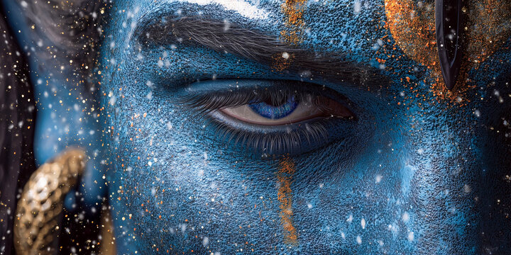 artistic spiritual portrait of lord shiva with third eye and sacred ash for maha shivratri holiday background