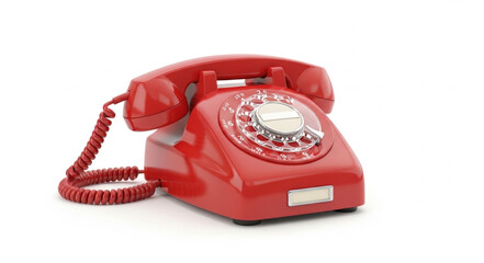 Vintage Red Rotary Telephone on White.