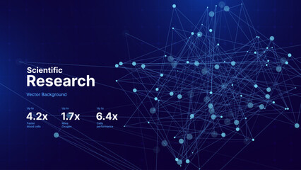 Obraz premium Digital Tech Network Plexus Effect with Glowing Nodes on Dark Blue Background. Abstract Data Flow Concept for Innovation and Science Research Presentation Backdrops. Vector Illustration.