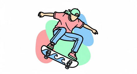 Fototapeta premium Young Skateboarder Performing Trick in Mid Air.