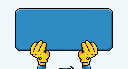 Hands holding blue rectangular signboard 4. © Kawa
