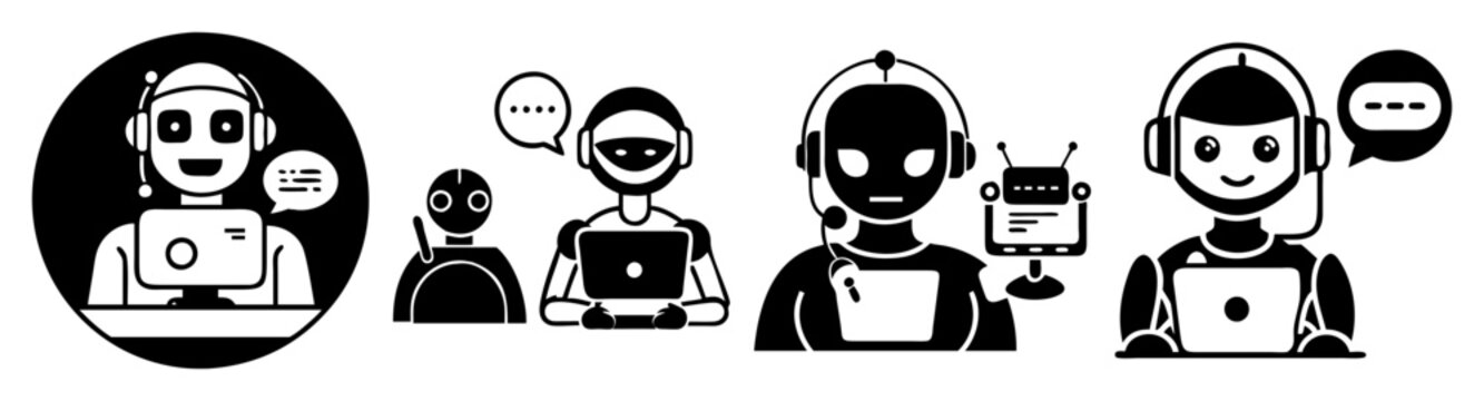 Robot assistant team working together flat design vector illustration icon pack scalable graphic