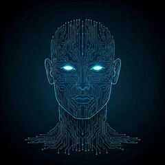 Futuristic Artificial Intelligence Digital Face with Circuit Lines