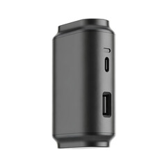 Black electronic device with usb port and buttons isolated on transparent background