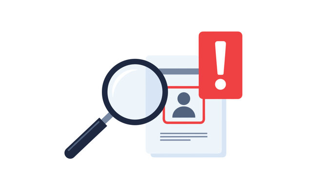 A failed identity verification or background check on a user profile document indicated by a warning alert icon.