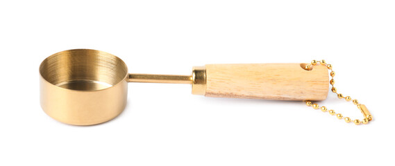 One golden scoop isolated on white. Kitchen utensil