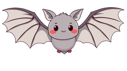 Cute cartoon bat isolated on transparent background. Adorable Halloween character illustration for kids designs, stickers, decorations and seasonal graphics.