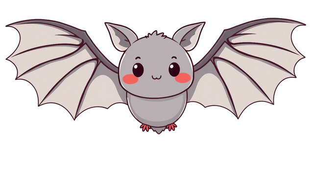Cute cartoon bat isolated on transparent background. Adorable Halloween character illustration for kids designs, stickers, decorations and seasonal graphics.