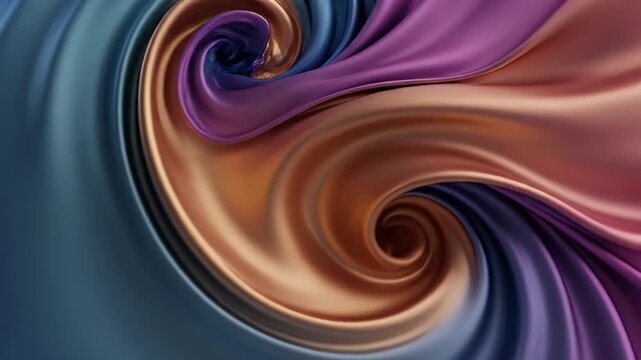 Abstract image of flowing, shimmering fabric in blue, purple, and gold colors