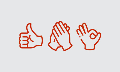 Obraz premium Four orange line art illustrations depicting different hand gestures on a light gray background