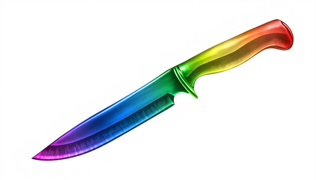 Rainbow Colored Knife on White Background.