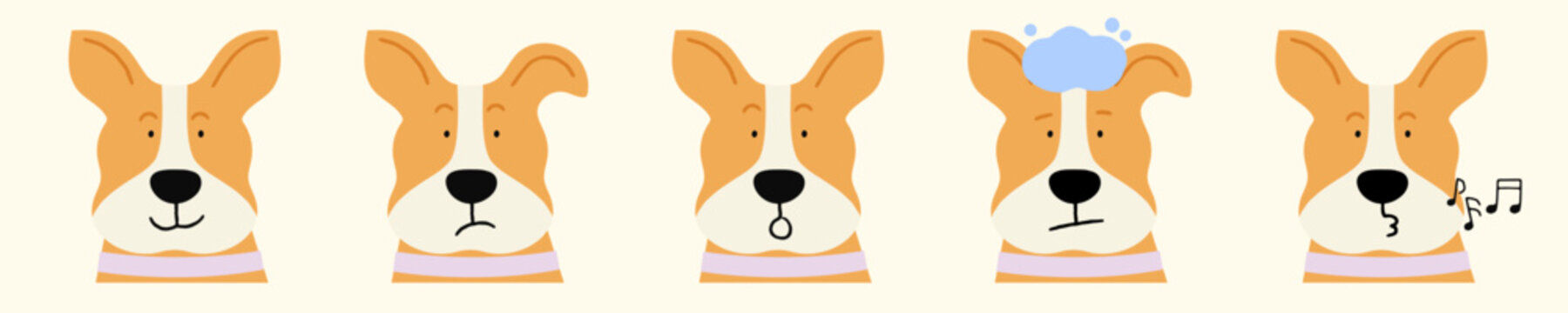 Dog Corgi Faces Vector Illustration 