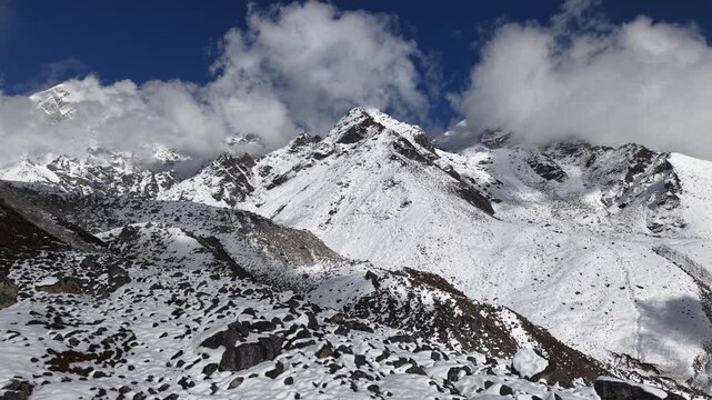 Aerial view of Khumbu Valley near Thukla Pass in Himalayas mountains, Nepal