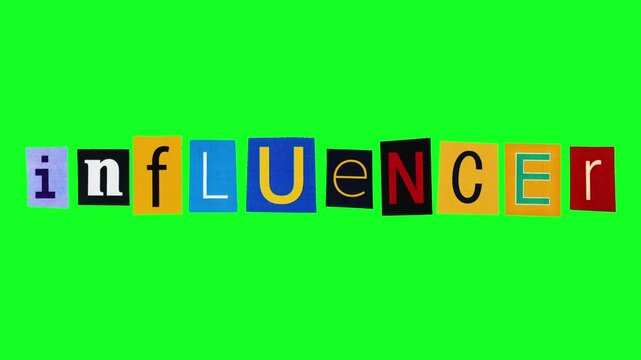 Influencer Playful Social Media Text Design, Eyecatching Neon Typography Evoking Video And Blogging Themes, Dynamic Colorful Letter Arrangement Inspired By Ransom Note Style For Media Branding
