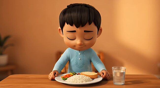 Child enjoying a meal with rice and vegetables at home