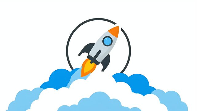 Pixel Art Rocket Launching Through Clouds Animation Loop