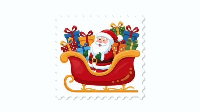 Pixel Art Santa Claus in Sleigh Full of Gifts Christmas Footage