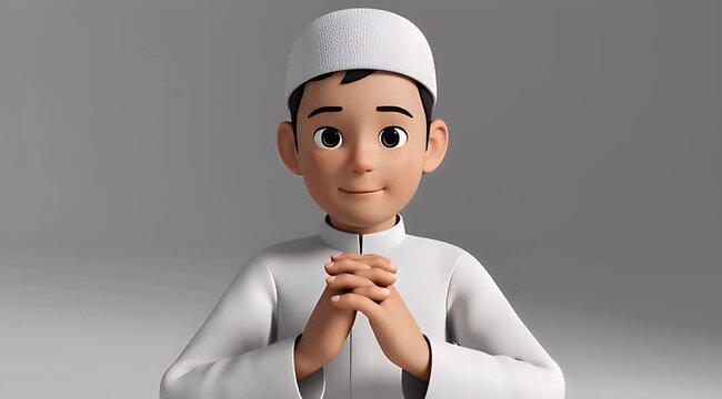 3D illustration of a young boy in traditional attire with a serene expression