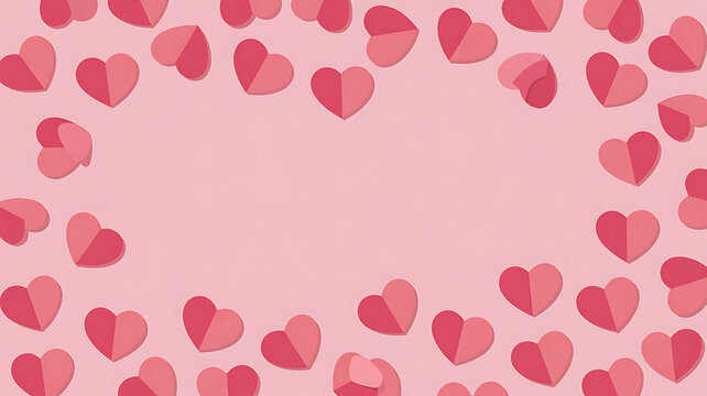 Pink background filled with scattered red hearts, conveying love, affection, and a cheerful atmosphere.