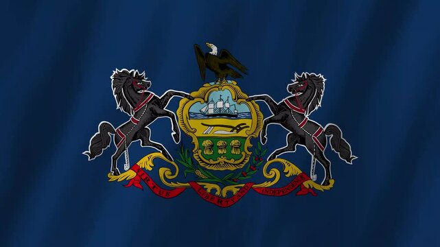 Pennsylvania State Flag Waving, Keystone State 4K Animation