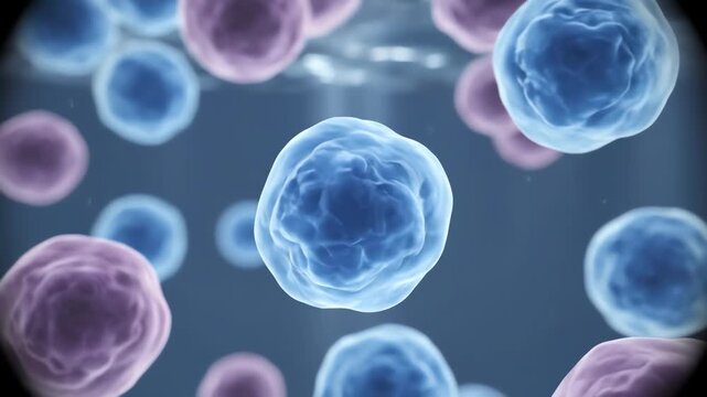 Microscopic view of vibrant blue and purple cells, illustrating cellular biology and life processes