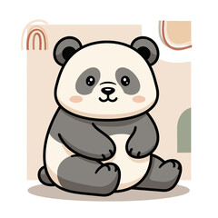 Obraz premium Panda Bear Sitting on Floor with Rainbow