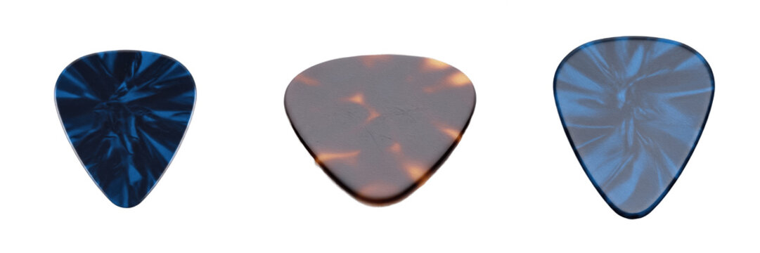 Set of Premium Guitar Picks with Celluloid and Tortoise Shell Patterns for Musical Instrument Accessories Design Isolated on White Background PNG