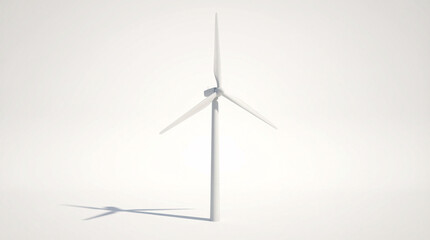 Fototapeta premium A solitary wind turbine stands tall against a clean white background, casting a long shadow, symbolizing clean energy and sustainability