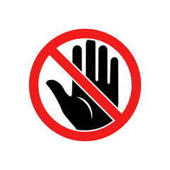 Prohibited hand gesture warning sign with red circle