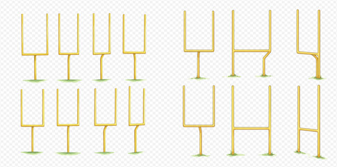 Set of American football goal posts in various styles and angles for sports design. © Akun
