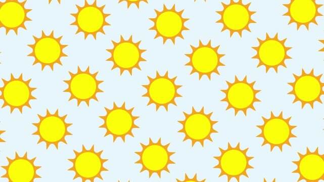 Rotating Sun Pattern Background with Smooth Loop Animation, Seamless Sunshine Symbol Texture, Minimal Solar Energy and Summer Weather Motion Design