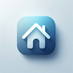 Minimalist home icon, modern UI design, clean vector style, rounded corners, soft shadow, blue gradient, centered on white background, flat design, high resolution, app icon style